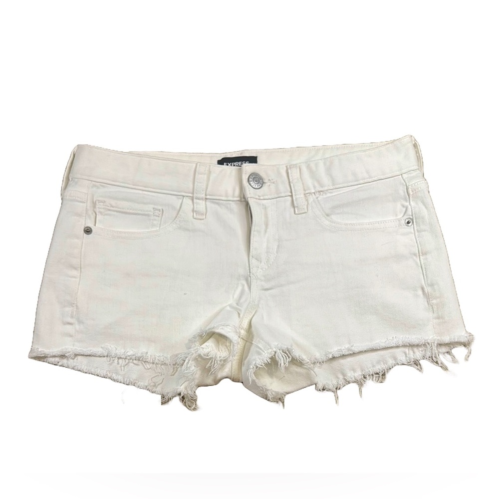 Women's White Frayed Denim Shorts
